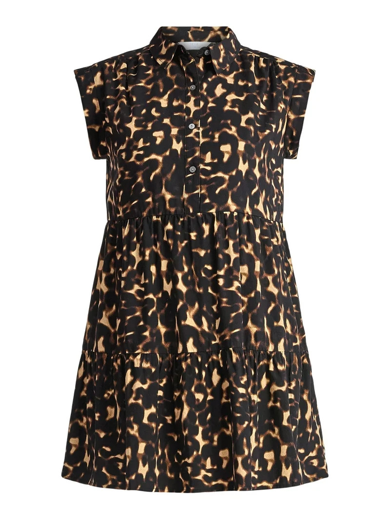 Time and Tru Women's Tiered Mini Shirtdress, Sizes XS-XXXL | Walmart (US)