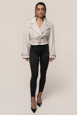 Beige Sharp Presence Crop Jacket | JLUXLABEL US