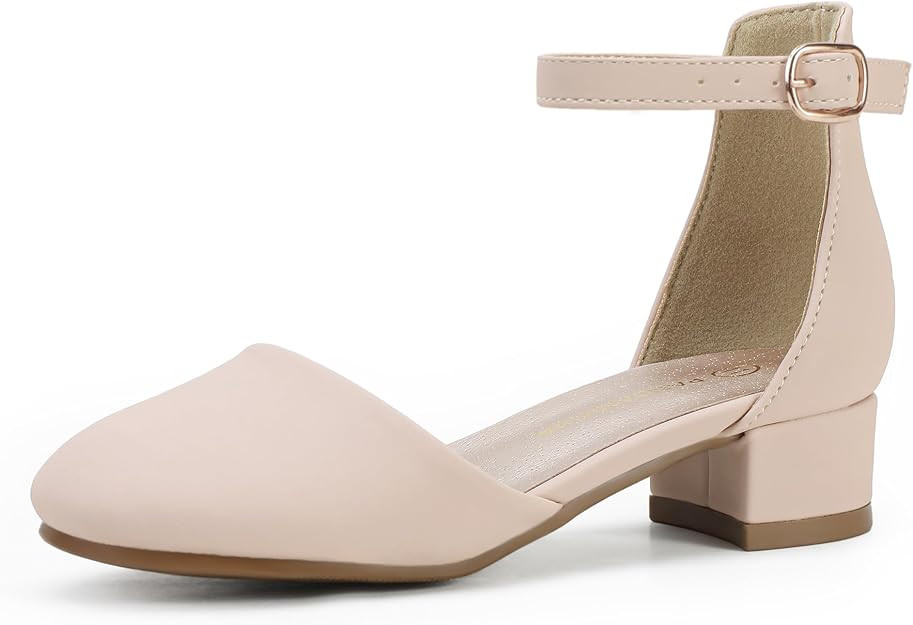 PANDANINJIA Girls Heels Dress Shoes Flower Girl Closed Toe Heels Ankle Strap Wedding Party School... | Amazon (US)