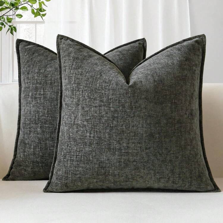 1 pieza Funda de cojín decorativo de chenilla con borde cosido, funda de cojín teñida en unico... | SHEIN