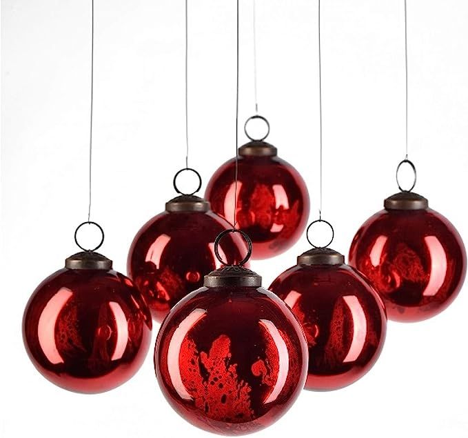 Serene Spaces Living Set of 6 Antique Red Glass Balls, Hanging Ornaments for Holiday Décor, Meas... | Amazon (US)