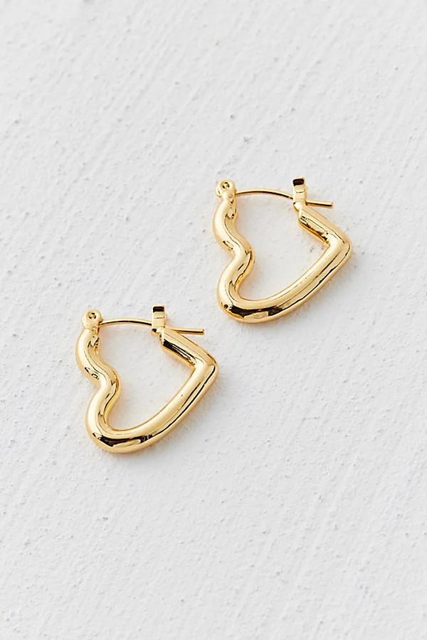 14k Gold Plated Heart Hoop Earring in Gold, Women's at Urban Outfitters | Urban Outfitters (US and RoW)