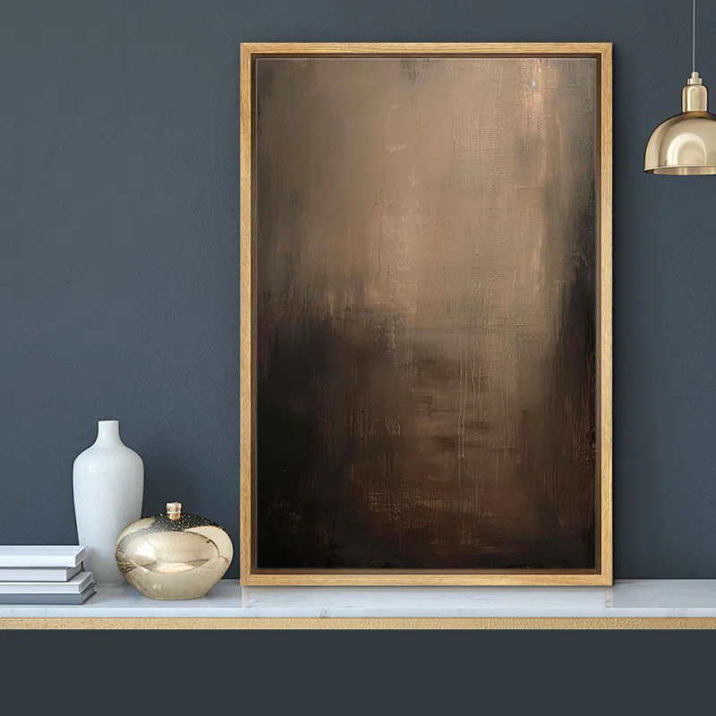 Minimal Landscape " Moody Abstract Textured Dark Brown Shades " Artwork Framed Canvas Print Wall ... | Wayfair North America