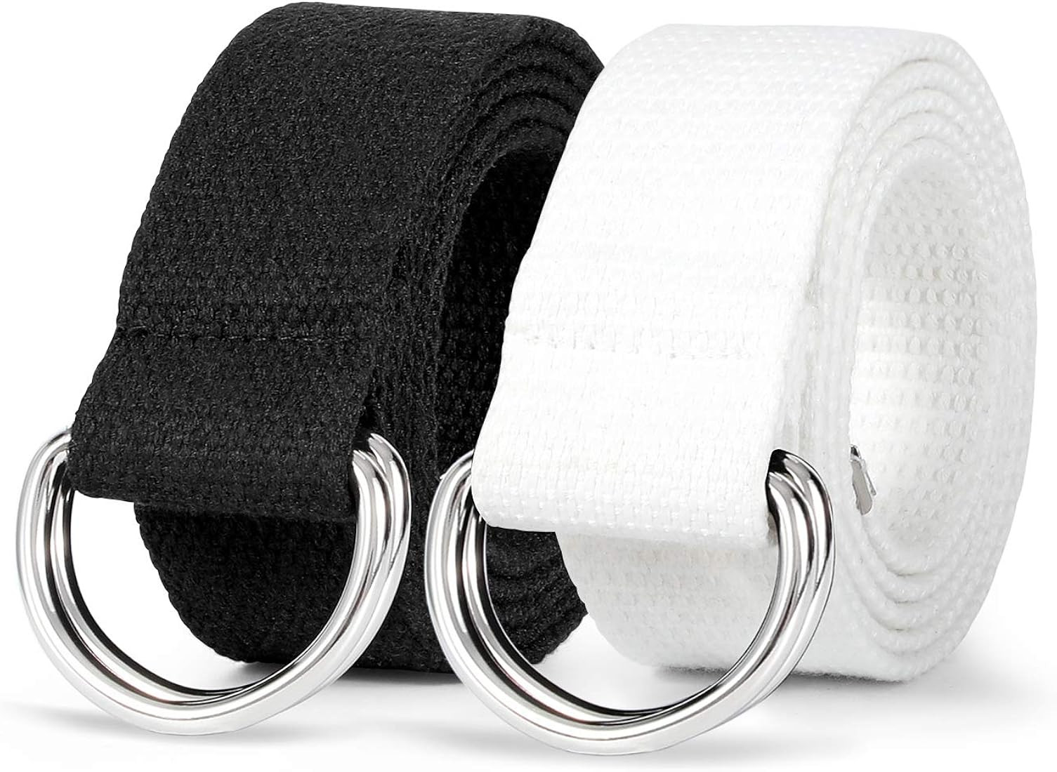 2 Pack Double D Ring Canvas Belt with Sliver Buckle—Military Web Belts for Women | Amazon (US)