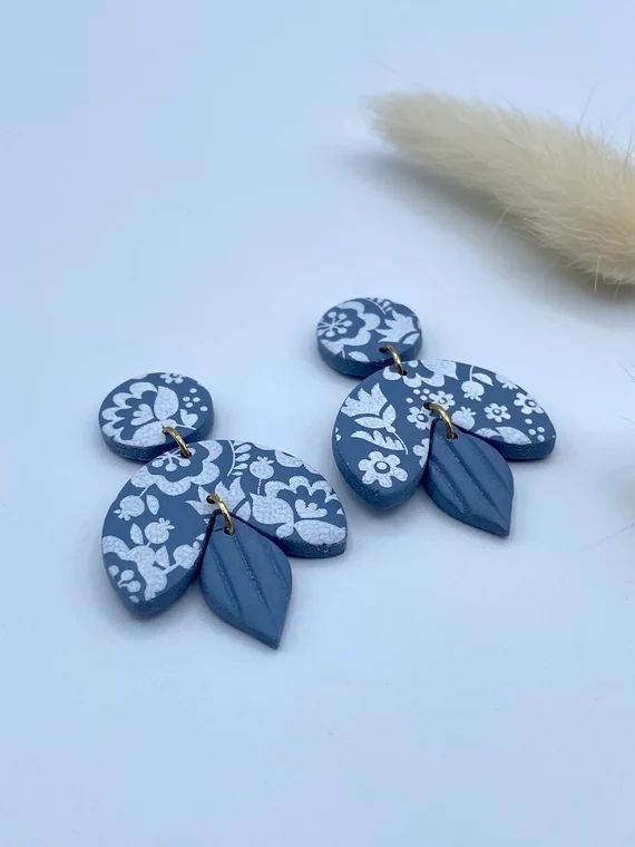 Rachelle Blue Floral Clay Earrings - Etsy | Etsy (US)