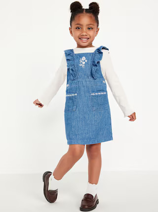 Long-Sleeve Ribbed T-Shirt and Embroidered Jean Dress Set for Toddler Girls | Old Navy (US)