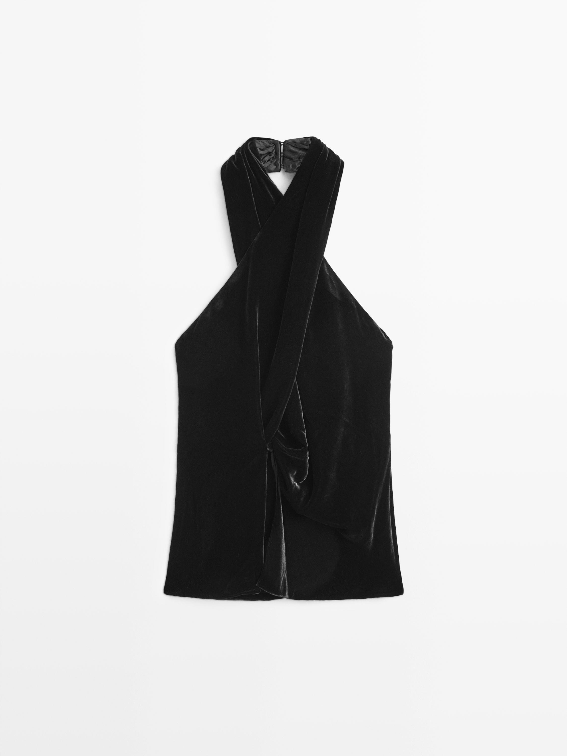 Velvet halterneck top | Massimo Dutti UK