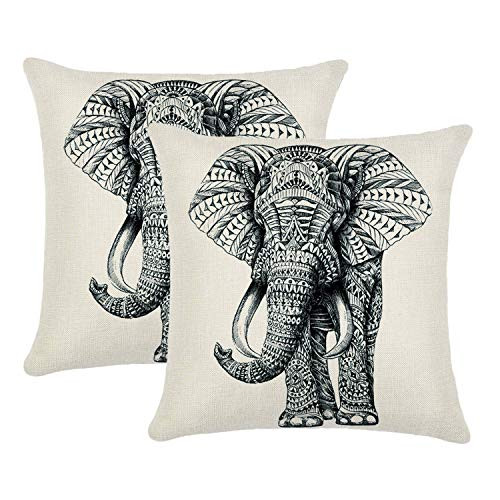 Jahosin Set of 2 Throw Pillow Covers 18 X 18 Inches,Decorative Elephant Cushion Case (Sketch Elephan | Amazon (US)