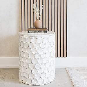 Signature Design by Ashley Polly Geometric Honeycomb Indoor & Outdoor Accent Stool, White | Amazon (US)