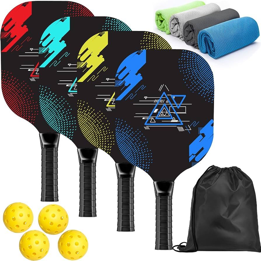 AOPOUL Pickleball Set with 4 Premium Wood Paddles, Cushion Comfort Grip, 4 Cooling Towels, 4 Pick... | Amazon (US)