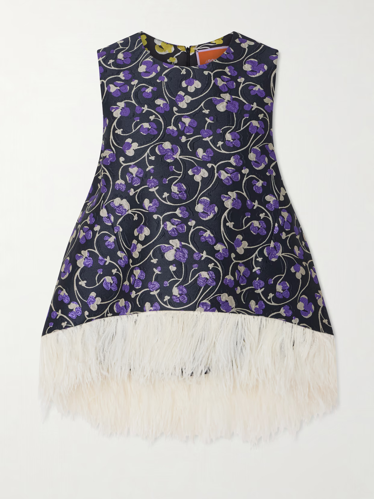 La DoubleJ - La Scala Asymmetric Feather-trimmed Metallic Jacquard Top - Purple | NET-A-PORTER (US)