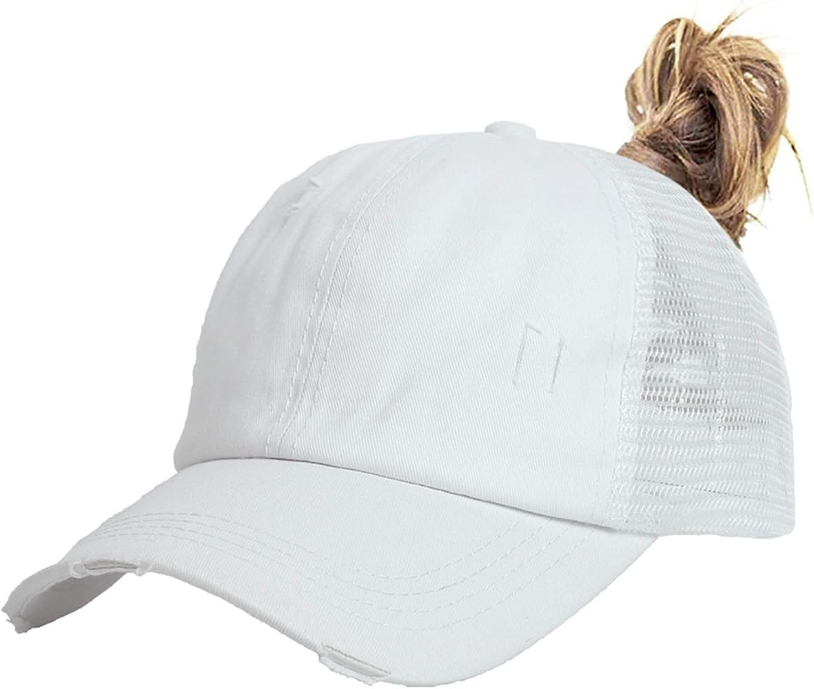 Muryobao Women Ponytail Baseball Caps Criss Cross Mesh Hats High Messy Bun Ponycap Trucker Hats | Amazon (US)