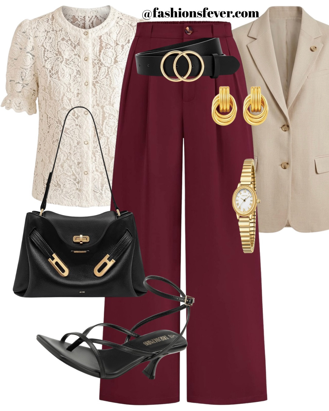 spring outfits 2026

Spring Transition: Elevated Lace & Burgundy
The perfect elevated casual look for Spring in the city! This outfit is all about balancing romantic textures with polished tailoring. I’ve paired this gorgeous cream lace blouse (love the puff sleeve detail!) with high-waisted burgundy wide-leg trousers for a rich, sophisticated pop of color.
To give it that quiet luxury feel, I’ve draped a neutral beige blazer over the shoulders, the ultimate "third piece" to pull everything together. Finished with gold accents and a classic black top-handle bag. Perfect for brunch, the office, or a gallery opening!
Shop the look below! 👇
Product Details:
• Top: Cream Lace Short Sleeve Blouse (true to size)
• Pants: High-Waisted Wide-Leg Trousers in Burgundy
• Blazer: Oversized Beige/Apricot Linen-Blend Blazer
• Shoes: Black Strappy Heeled Sandals
• Bag: Structured Black Leather Top-Handle Bag
• Accessories: Gold Double-Ring Belt, Textured Gold Hoops, Gold Mesh Watch
#LTKunder100 #LTKworkwear #SpringStyle #QuietLuxury #MinimalistChic #ElevatedCasual #SpringOutfits #OOTD #ParisianStyle #OldMoneyAesthetic #LTKStyleTip #LTKFashion

#LTKSeasonal #LTKootd
