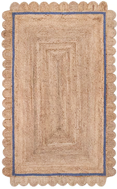 Blue Anna Scalloped Jute  Area Rug | Rugs USA