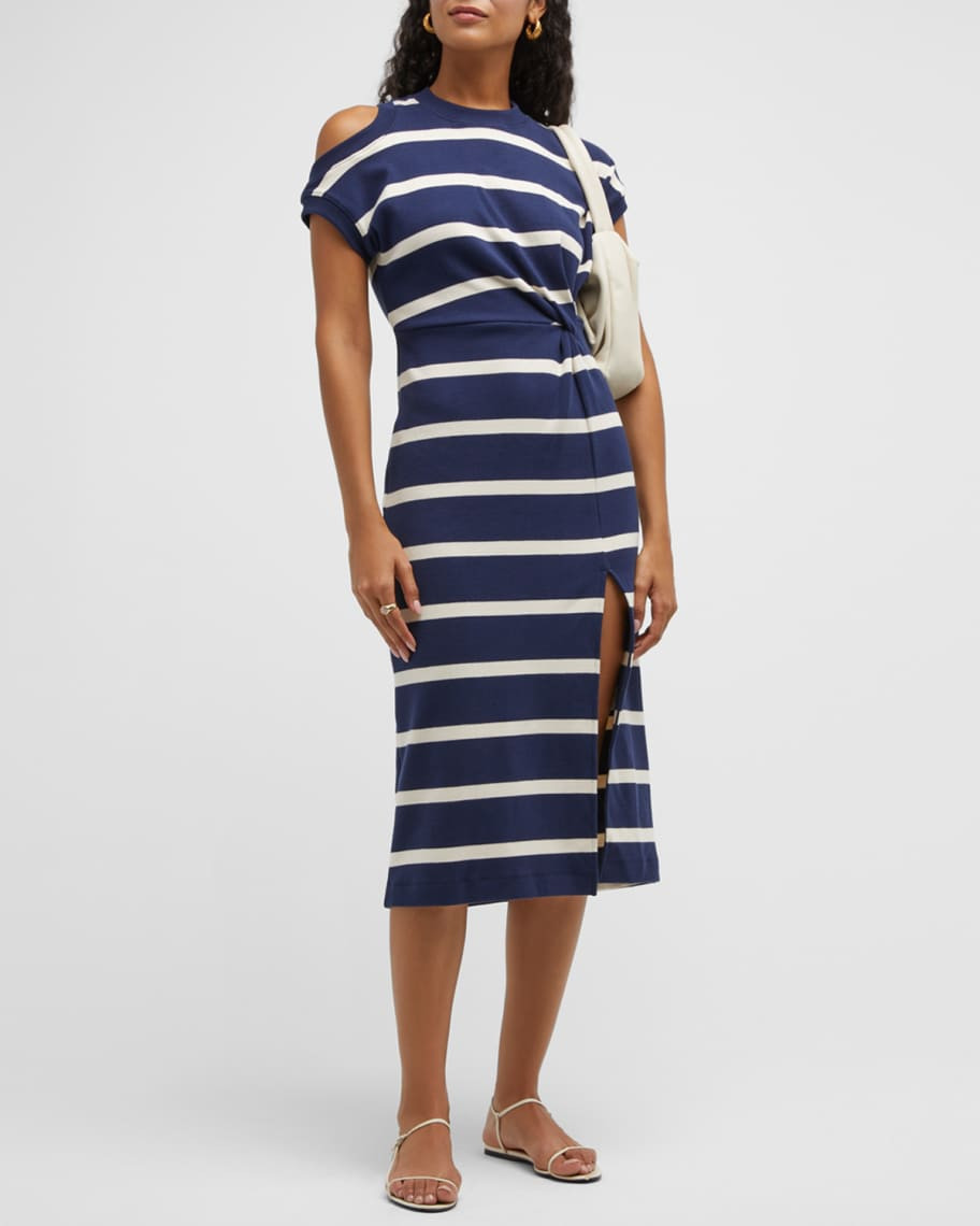 Charlie Twisted Cold-Shoulder Stripe Midi Dress | Neiman Marcus