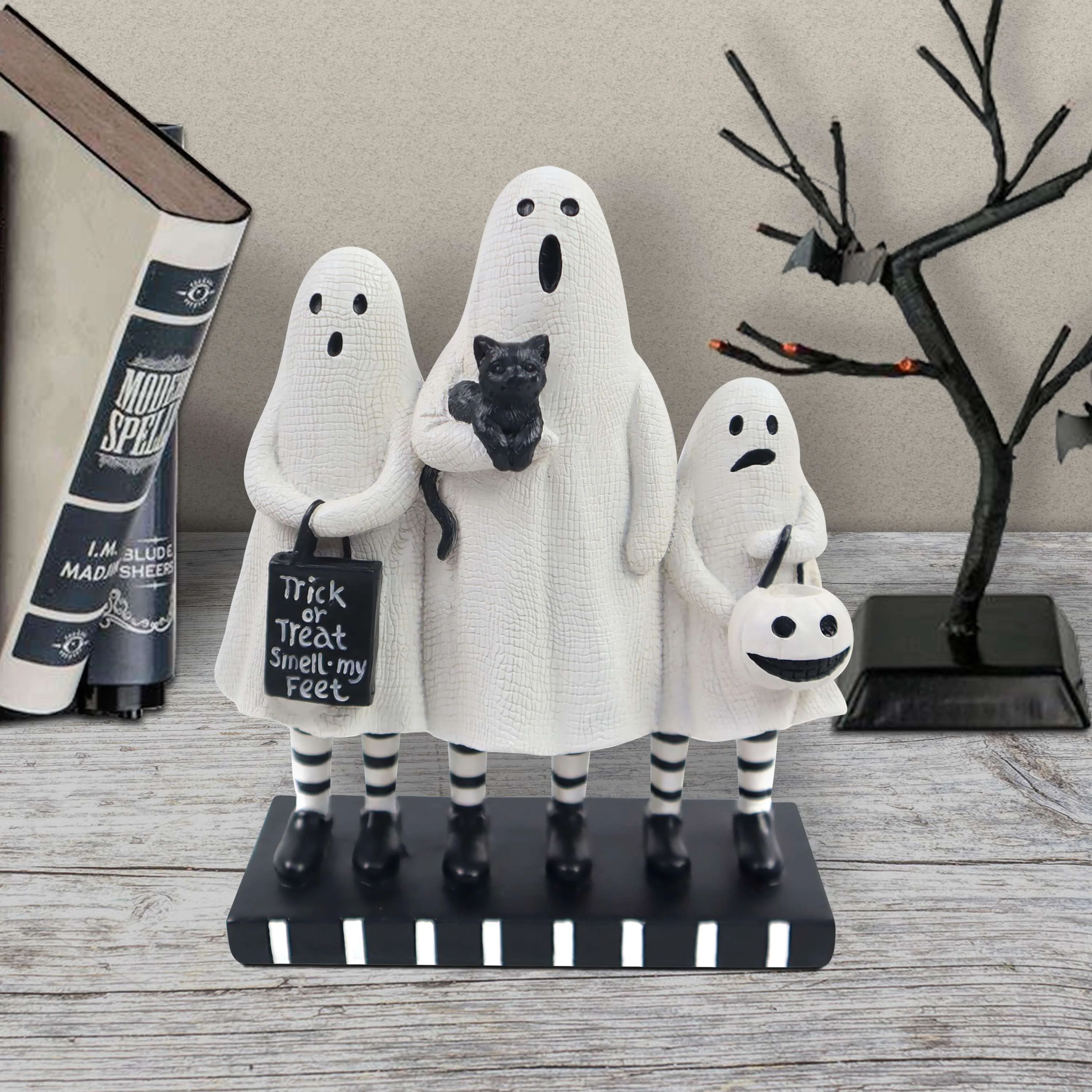 Halloween Black & White Resin Ghost Decoration, 6 in, by Way To Celebrate | Walmart (US)