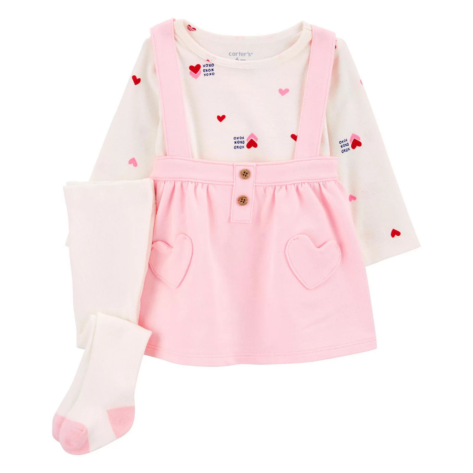Baby Girl Carter's 3-Piece Heart Print Jumper, Top and Socks Set | Kohl's