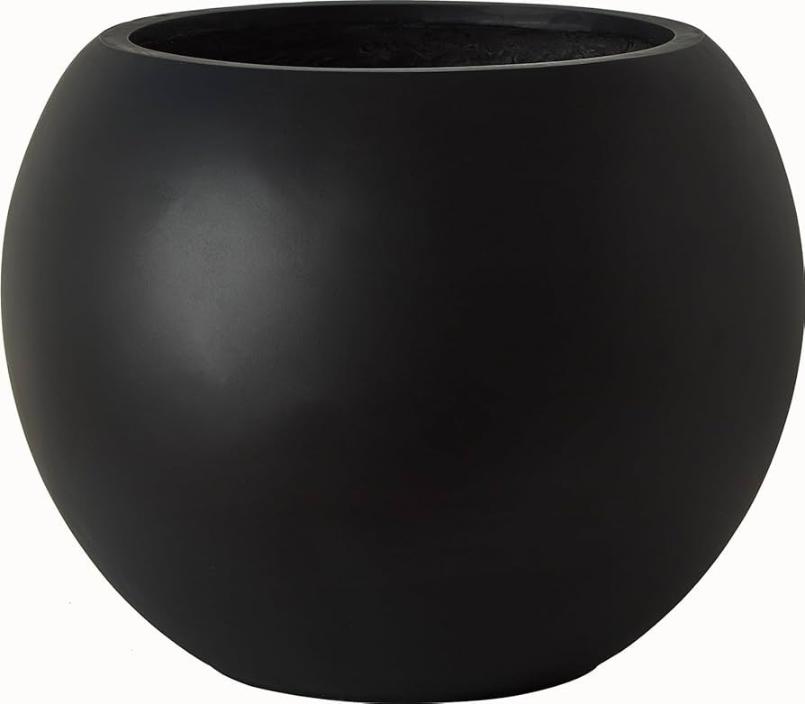 13.5 H x 17" Dia (12" Pot Opening) Black Round Fiberstone Planter with Drainage Hole, Indoor/Outd... | Amazon (US)