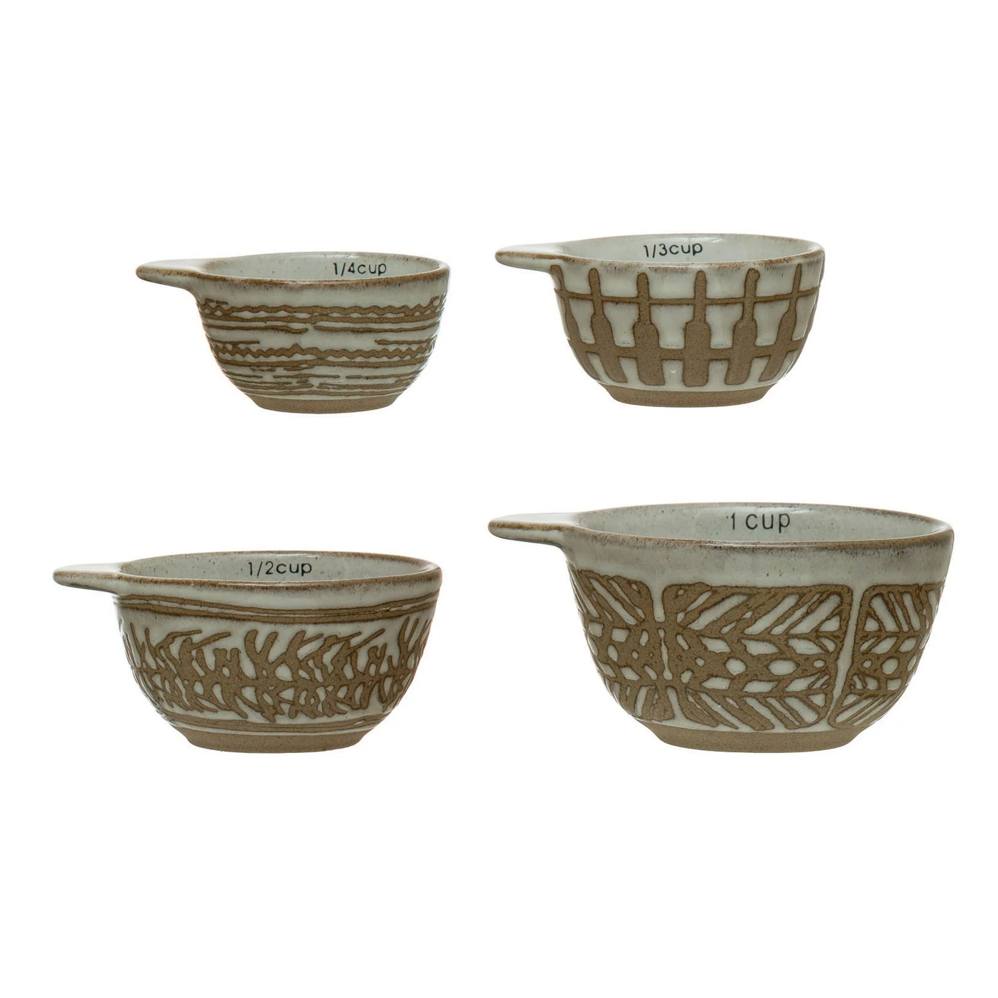 Creative Co-Op Stoneware Measuring Cups with Wax Relief Pattern, White, Set of 4 | Walmart (US)