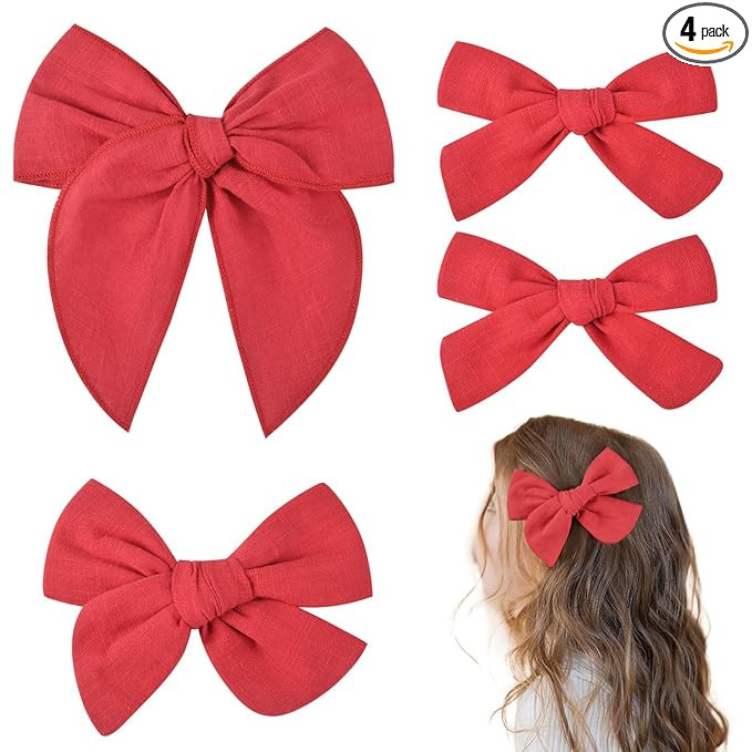 Amazon.com: DEEKA 4 PCS Red Cotton Linen Hair Bows 3 Styles 5" & 4" Handmade Hair Bow set for Tod... | Amazon (US)