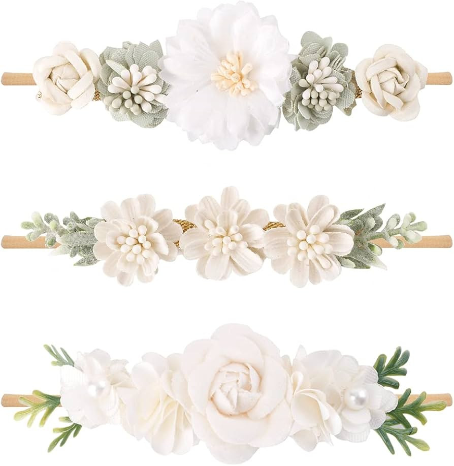 cherrboll 3pcs Baby Girl Flower Headbands, Super Soft & Stretchy Nylon Floral Hairbands for Newbo... | Amazon (US)