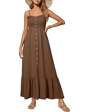 Dokotoo Womens Summer Dresses 2025 Sleeveless Spaghetti Strap Button Down Smocked Beach Vacation ... | Amazon (US)