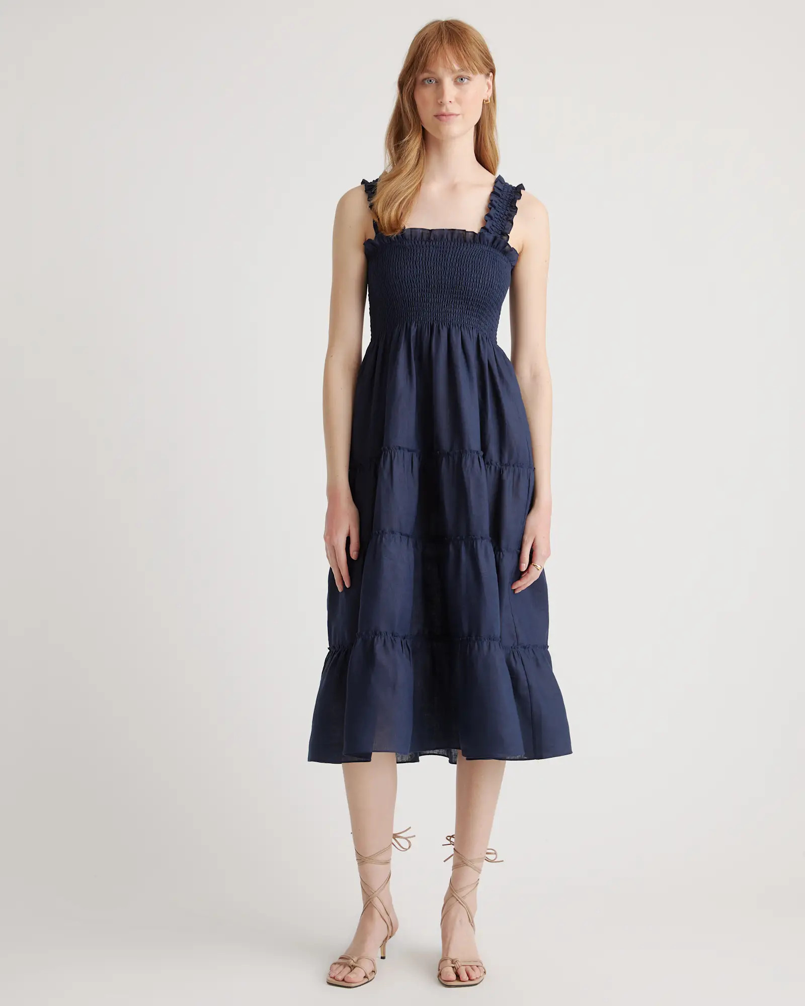 100% European Linen Smocked Midi Dress in Flax | Quince