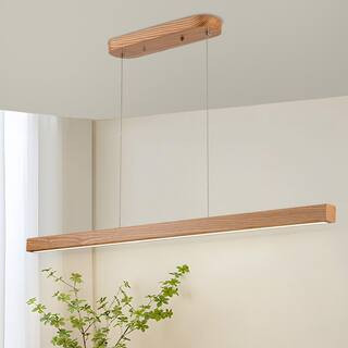 47 in. 1-Light Wood Linear Pendant Light Fixtures, Modern LED Adjustable Dining Room Chandelier Island Light, Wood Color | The Home Depot