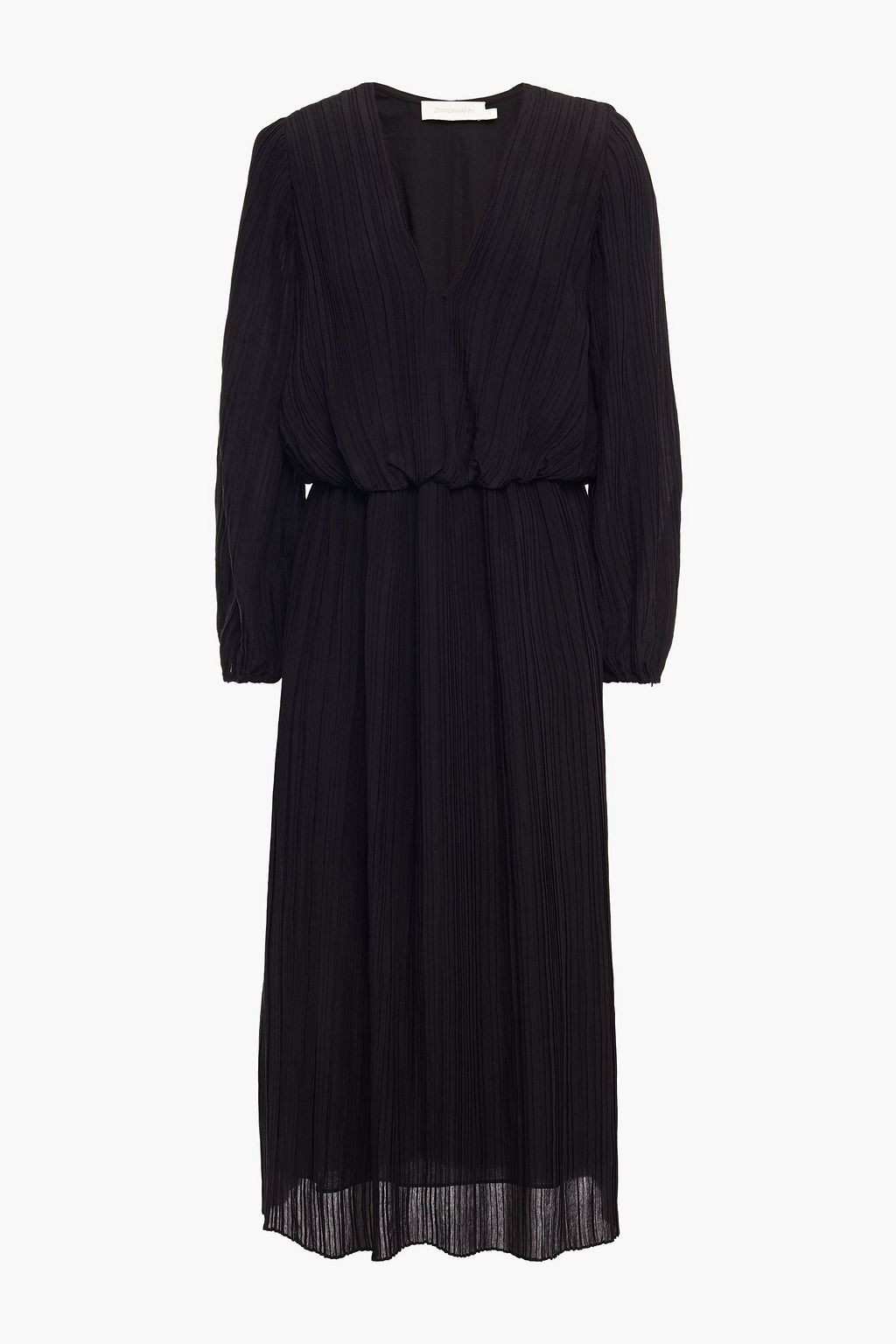 Black Gathered plissé-voile midi dress | ZIMMERMANN | THE OUTNET | The Outnet (UK and Europe)