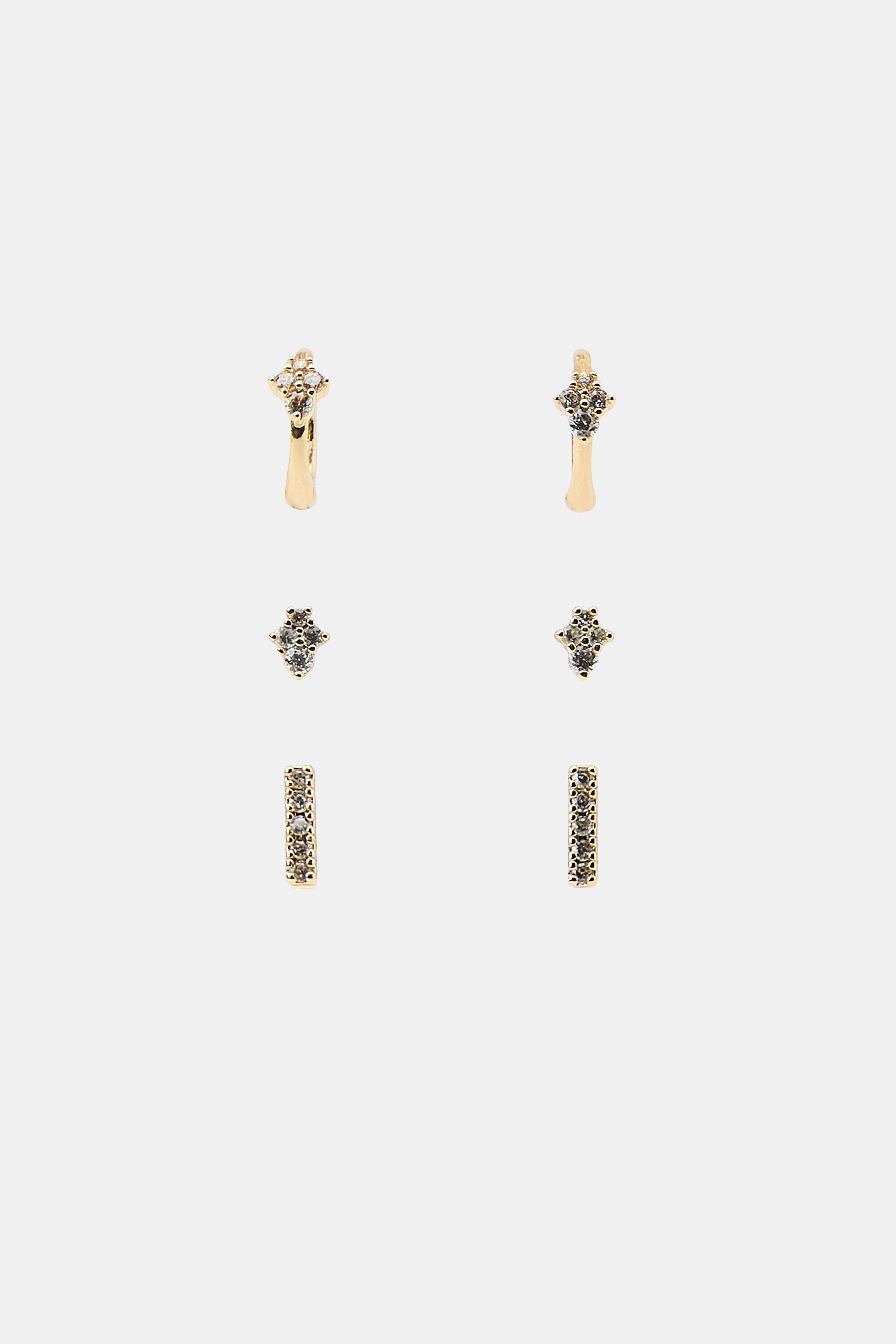 PACK OF 3 MINIMALIST SPARKLY EARRINGS | Zara US