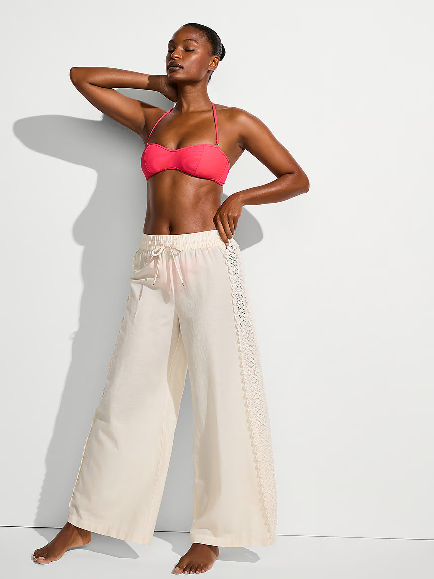 Buy Beachwear Linen Lace-Trim Pants, Candlelight - Order Bottoms online - Victoria's Secret US | Victoria's Secret (US / CA )