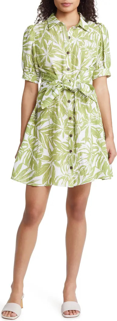 Puff Sleeve Tie Waist Shirtdress | Nordstrom