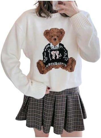 GORGLITTER Women's Teddy Bear Sweater Long Sleeve Cute Crew Neck Chunky Cozy Fall Trendy 2025 Kni... | Amazon (US)