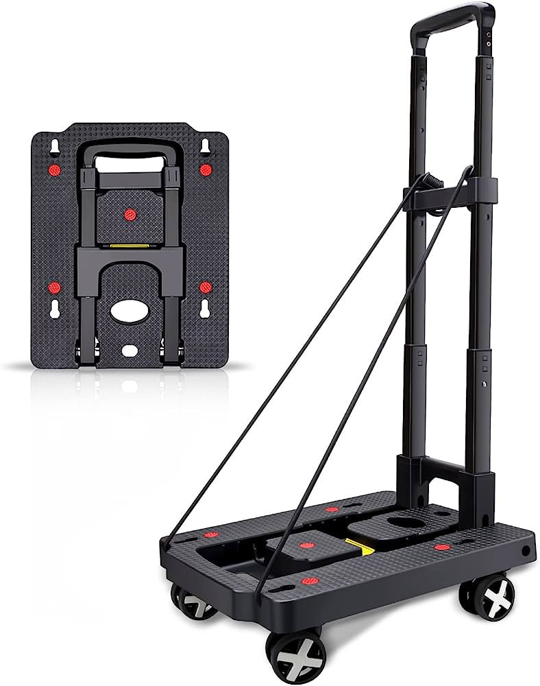 Monyus Portable Folding Hand Truck, 110 lbs Heavy Duty Luggage Cart with 4 Rotate Wheels, Hand Tr... | Amazon (US)