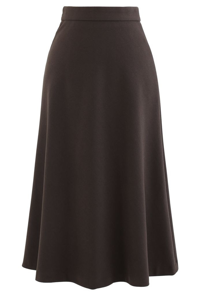 High Waist Basic Seamed Midi Skirt in Brown | Chicwish