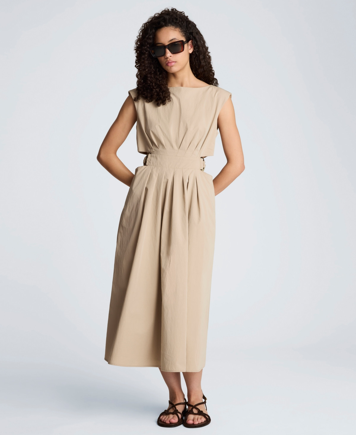 Kenneth Cole Women's Sleeveless Boat Neck Midi Dress - Timeless Taupe | Macy's