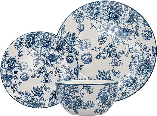 Godinger Dinnerware Set Banbury Porcelain Dinner Plate, Salad Plate, Soup Bowl - 12 Piece Set | Amazon (US)