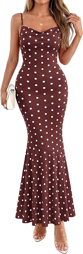 PRETTYGARDEN Womens Summer Dresses 2026 Polka Dot Spaghetti Strap Cowl Neck Bodycon Wedding Cockt... | Amazon (US)