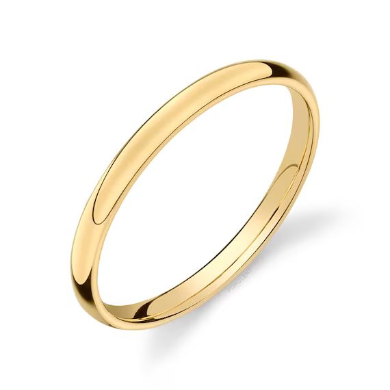 14k Yellow Gold Band (2mm THIN) | PLAIN | Polished Rounded Dome + Comfort Fit | Men's Women's Wed... | Etsy (US)