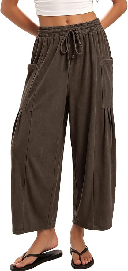 Athlisan Womens Casual Wide Leg Pants Drawstring Elastic Waist Palazzo Pants Baggy Lounge Trouser... | Amazon (US)