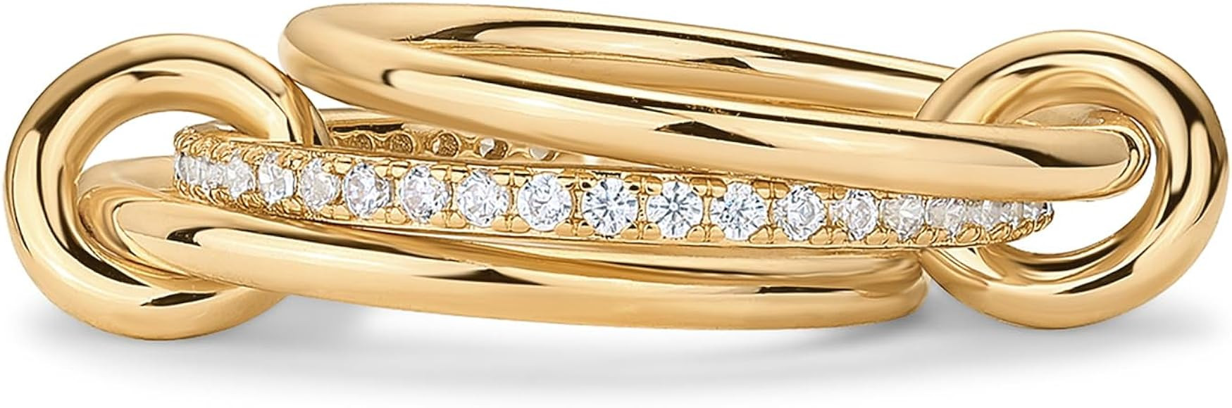 PAVOI 14K Gold Plated Interlocked Stackable Rings for Women - Statement Mixed Metals Multi Ring S... | Amazon (US)