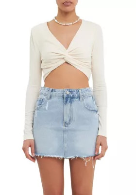 Grey Lab Women's Front Twist Cropped Long Sleeve, Ivory, Xs | Belk