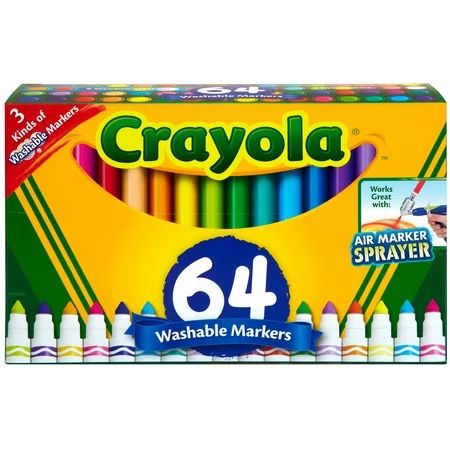 Crayola Washable Markers Set, Broad Line, Coloring Supplies, 64 Count | Walmart (US)
