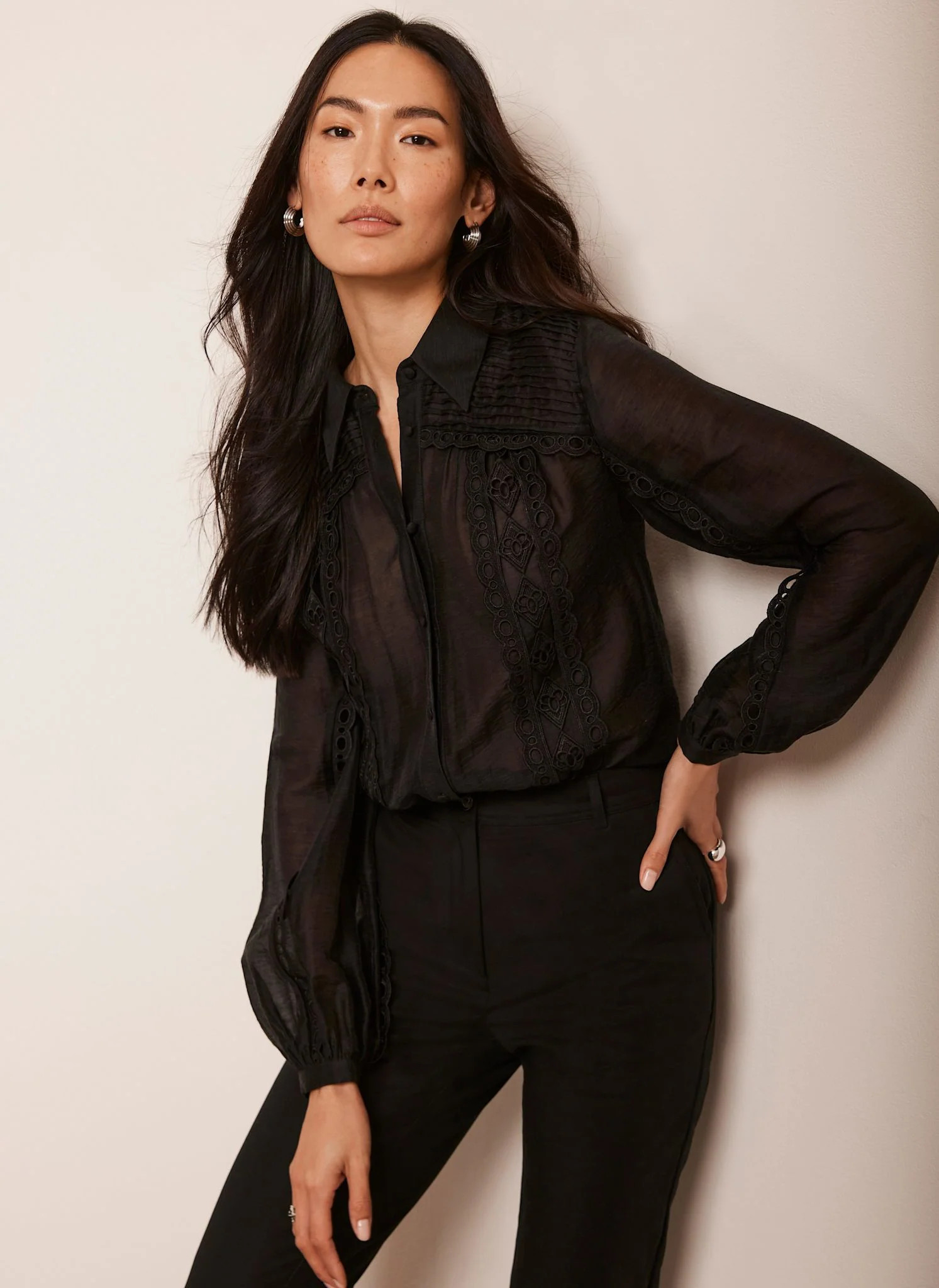 Black Trim Detail Shirt | Mint Velvet