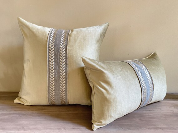 Light Gold Velvet Pillow Cover With Trim Gray and Beige - Etsy | Etsy (US)