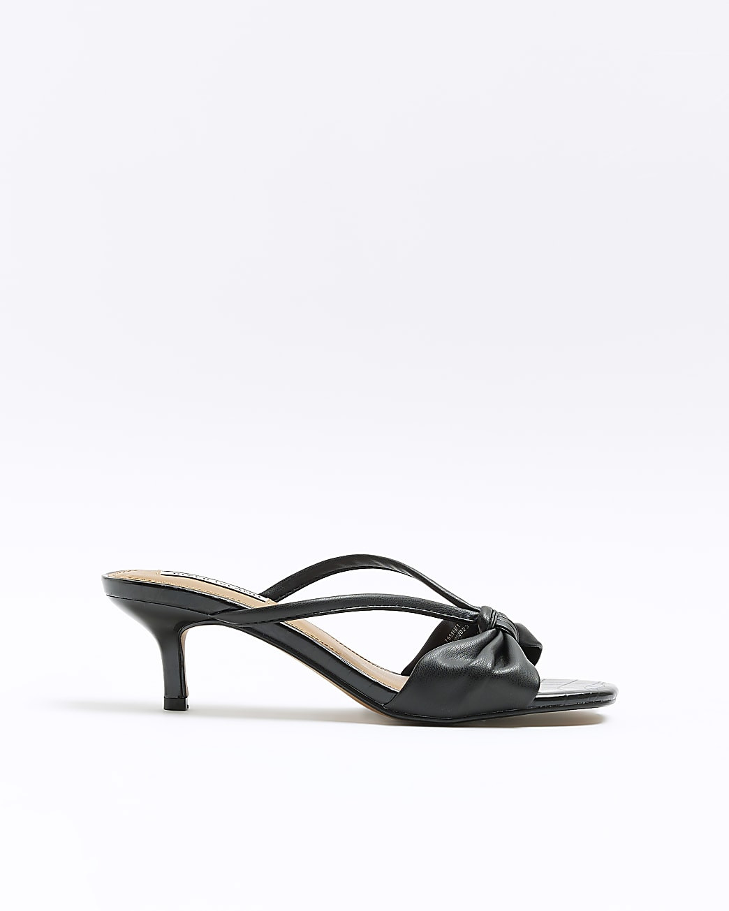 Black wide fit knot heeled mule shoes | River Island (UK & IE)