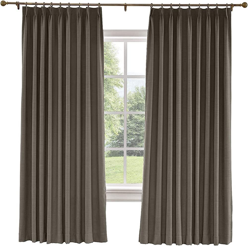 TWOPAGES 72 W x 102 L inch Pinch Pleat Darkening Drape Faux Linen Curtain with Blackout Lining Dr... | Amazon (US)