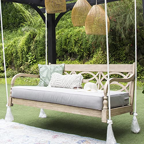 Cambridge Casual Renley 5.6 FT Mahogany Porch Swing Daybed with Oyster Cushion, Lime Wash Finish, Turned Detail, Weather-Resistant Outdoor Porch Swing Bed | Amazon (US)