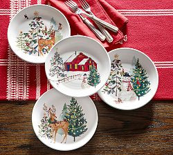 Christmas in the Country Stoneware Salad Plates - Mixed Set of 4 | Pottery Barn (US)
