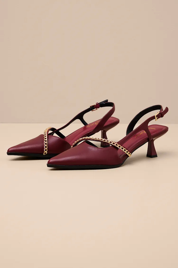 Ketra Wine Red Chain Kitten Heel Slingback Pumps | Lulus
